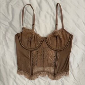 Abercrombie & Fitch Lace Trim Brown Corset Crop Top